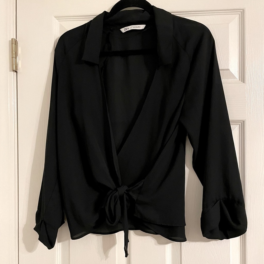 Zara black deep V blouse